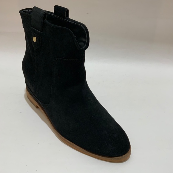 Cole Haan Rayna Wedge Bootie Black Almond Toe Suede Leather Ankle Boots 7.5 - Picture 8 of 13